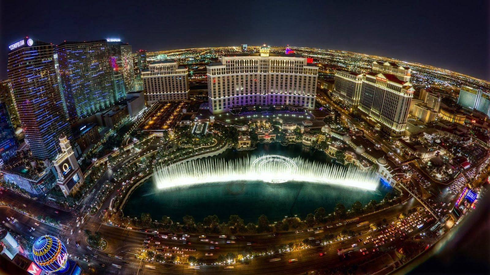 Las Vegas Strip Bellagio Fontæn Kører Vand Skrivebordsbaggrund. Wallpaper