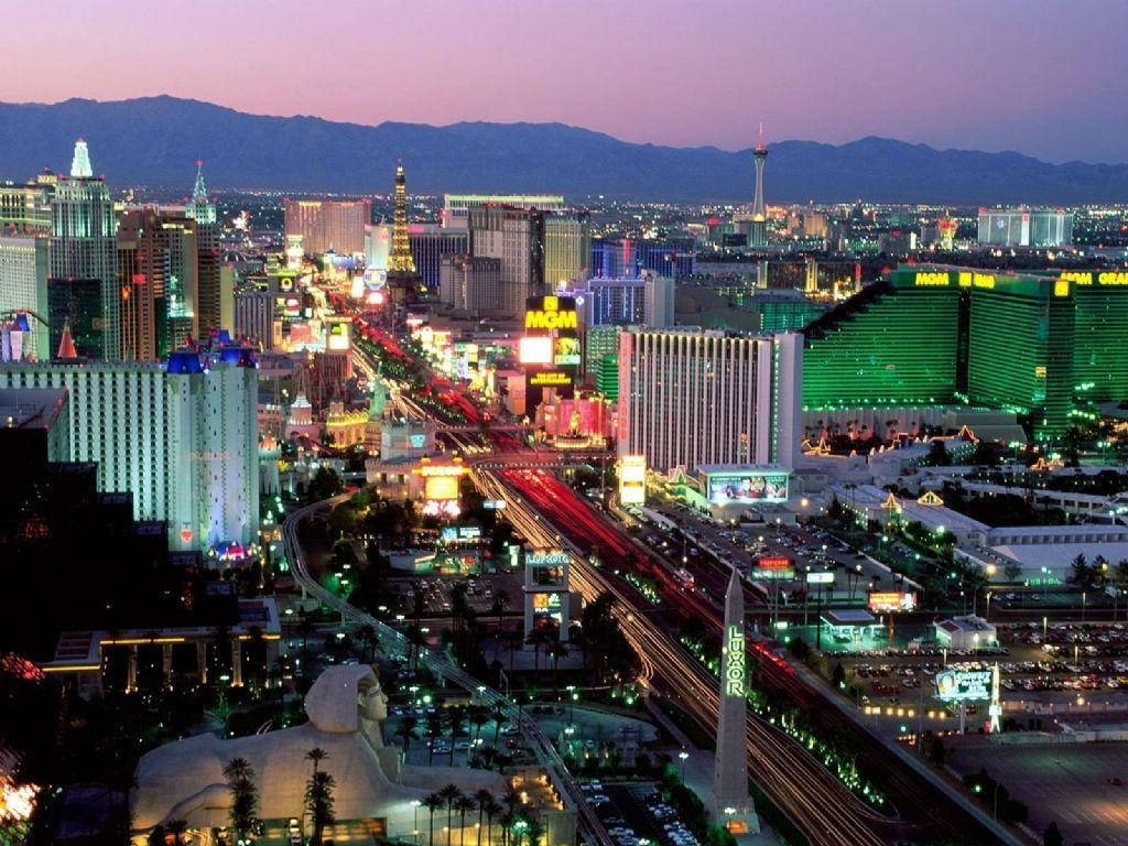 Las Vegas Strip Solnedgang Pink Sky Tapet Wallpaper