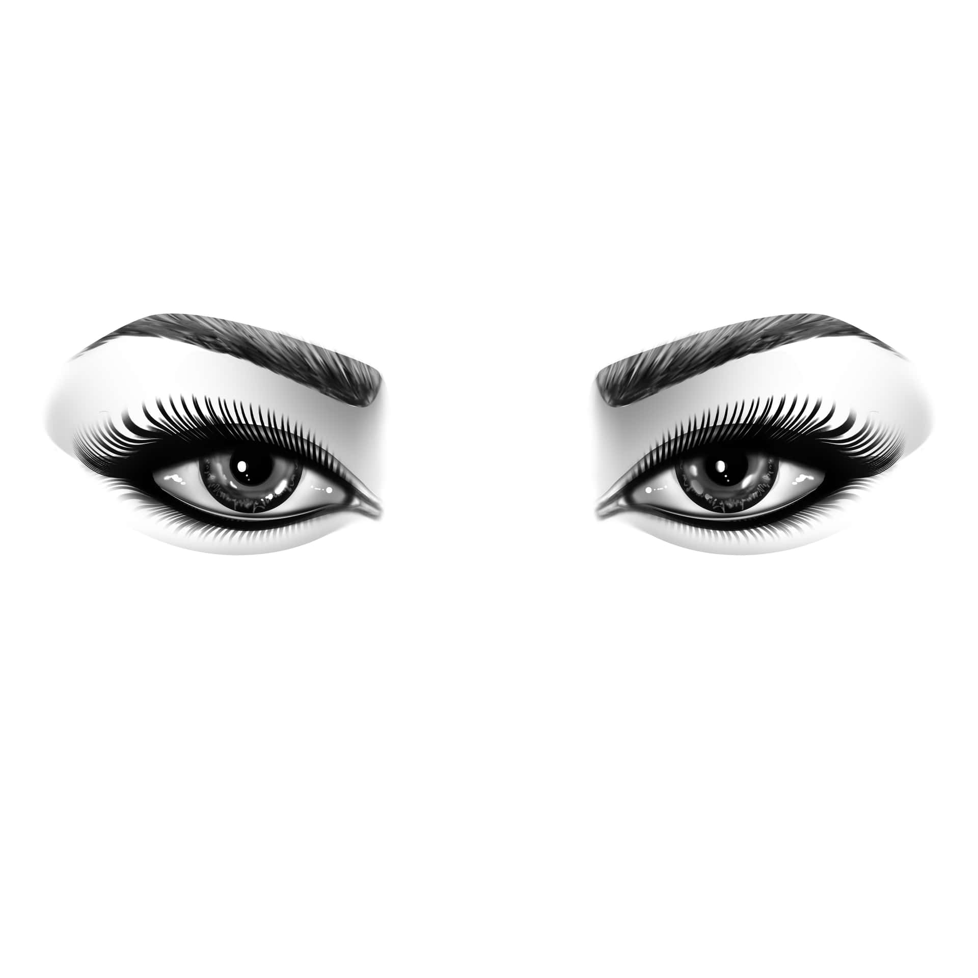 Two Eyes With Long Lashes On A White Background