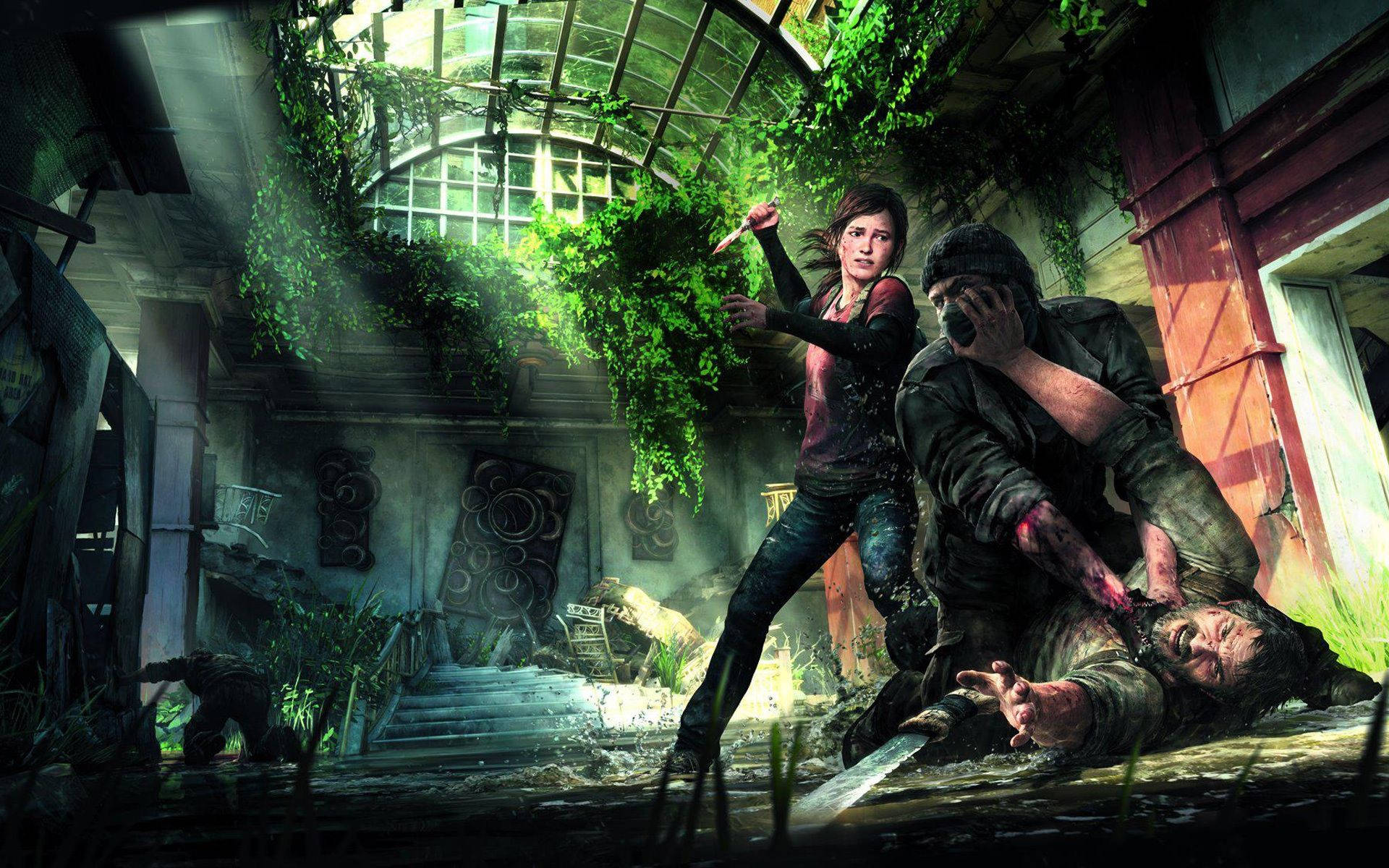 Joel and Ellie team up against the dangers of The Last Of Us. Wallpaper