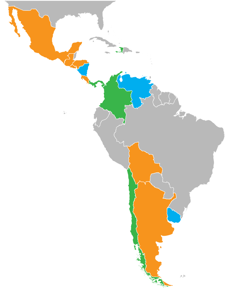 Latin America Map Color Coded Regions PNG