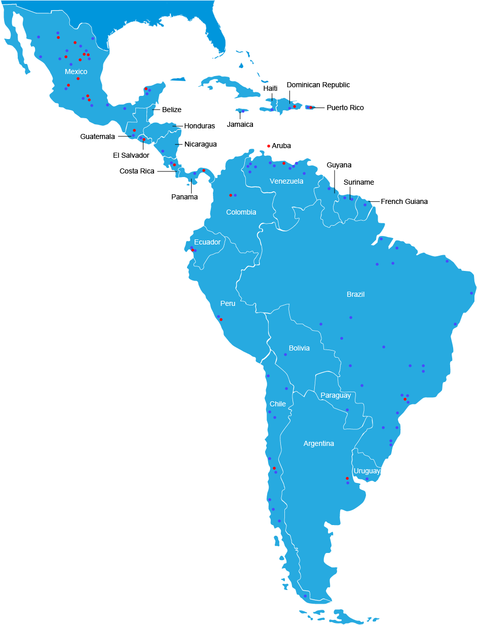 Latin America Mapwith Data Points PNG