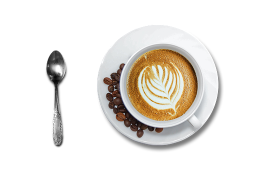 Latte Art Coffee Beans Spoon Black Background.jpg PNG