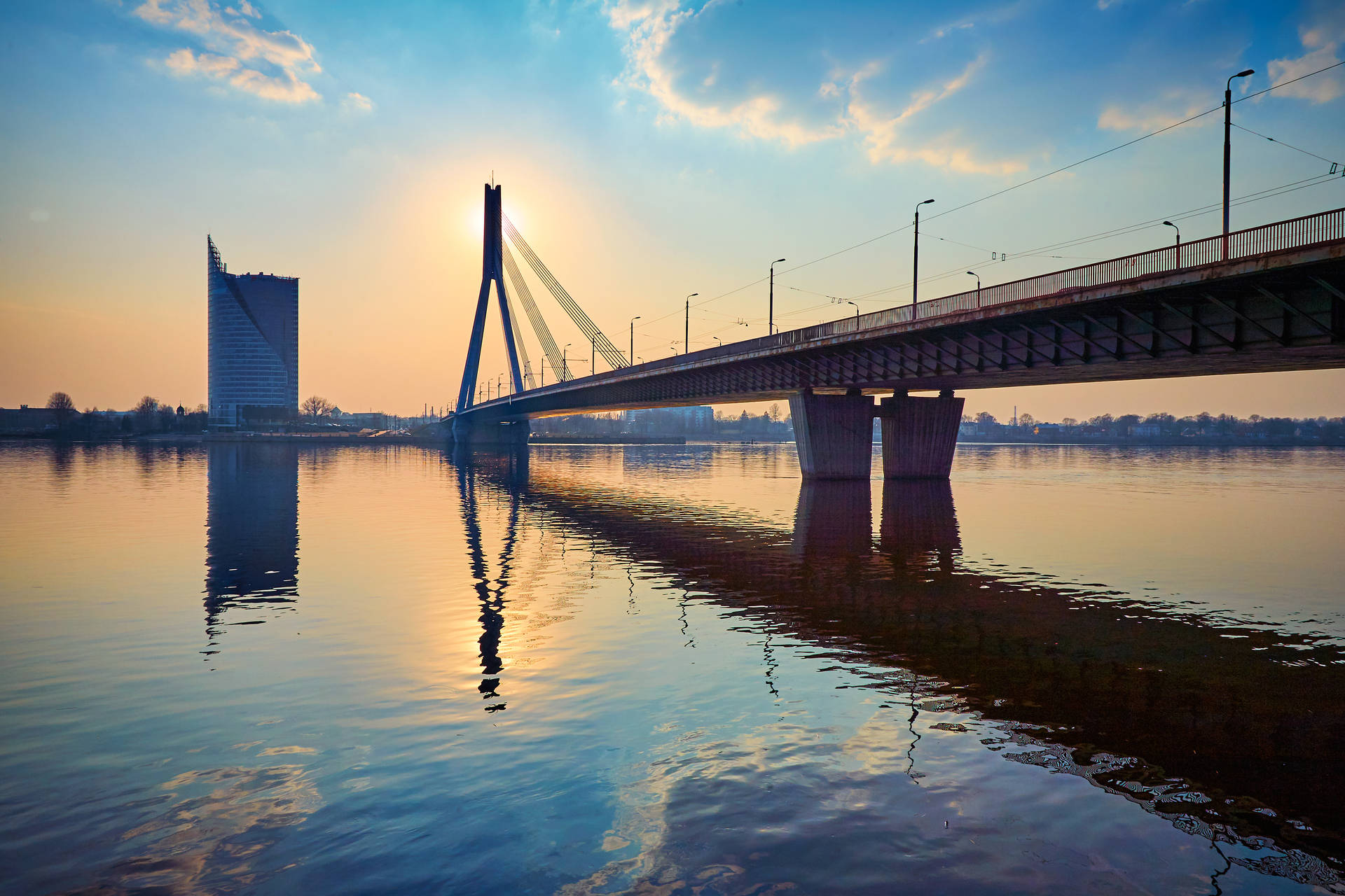 Latvia Sunset View On Bridge