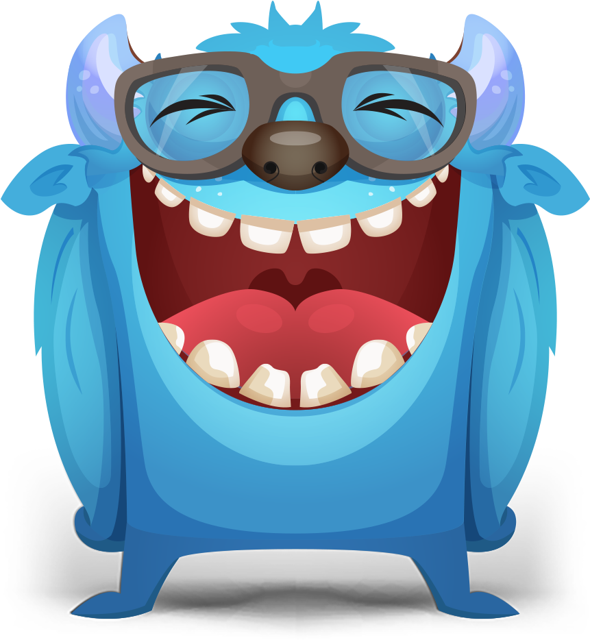 Laughing Blue Monster Cartoon PNG