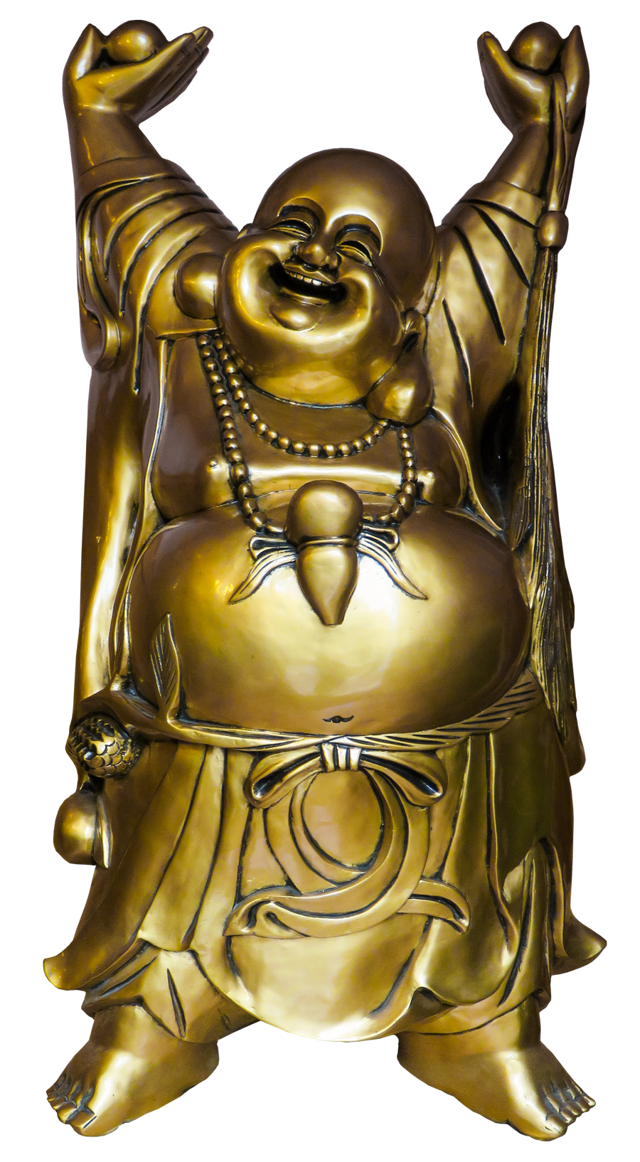 Laughing Buddha Statue Golden Finish.png PNG