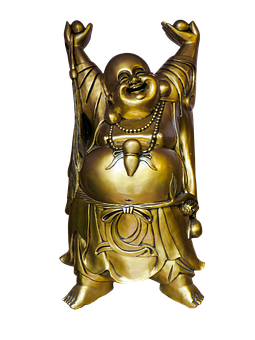 Laughing Buddha Statue Golden PNG