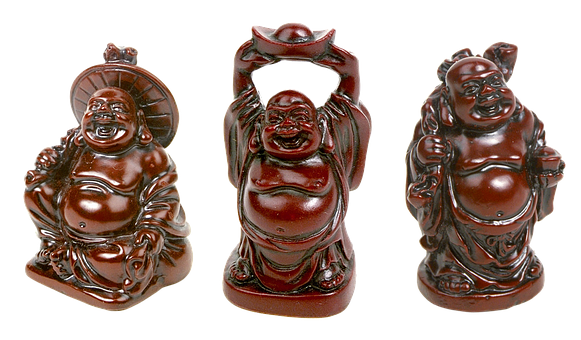 Laughing Buddha Statuettes Triad PNG