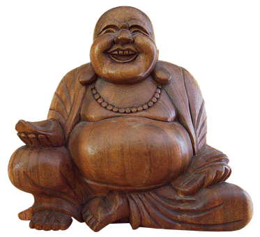 Laughing Buddha Wooden Sculpture PNG