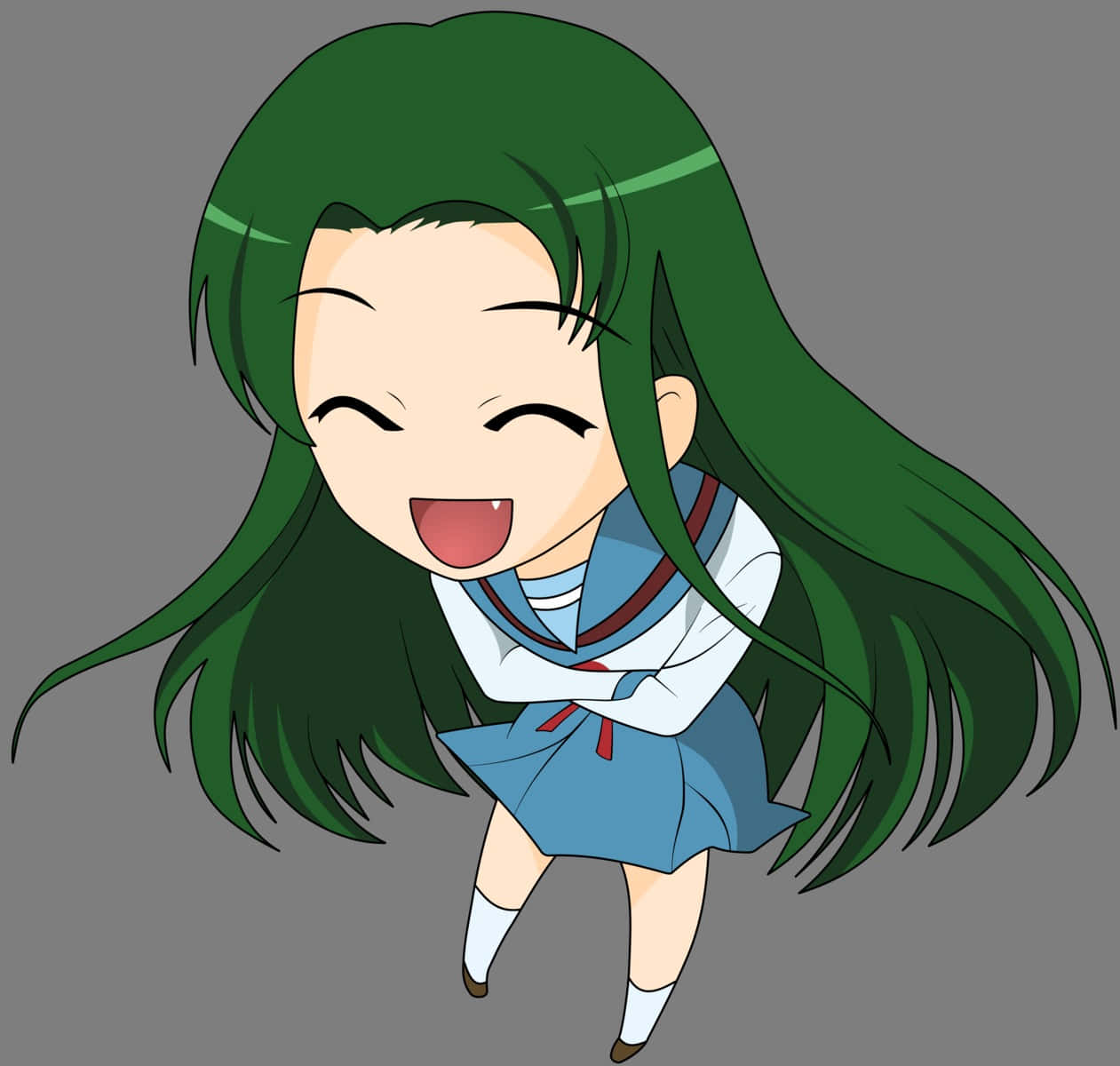 Fille Anime Aux Cheveux Verts Riant Fond d'écran