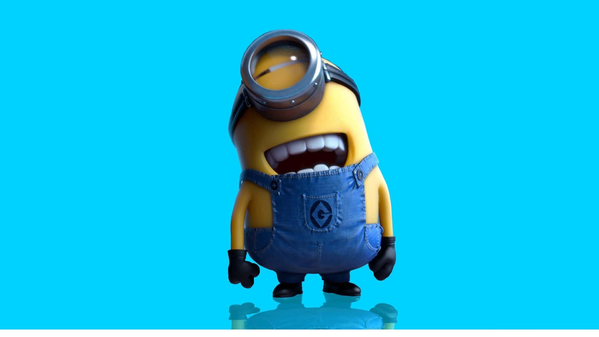 A Minion Is Standing On A Blue Background