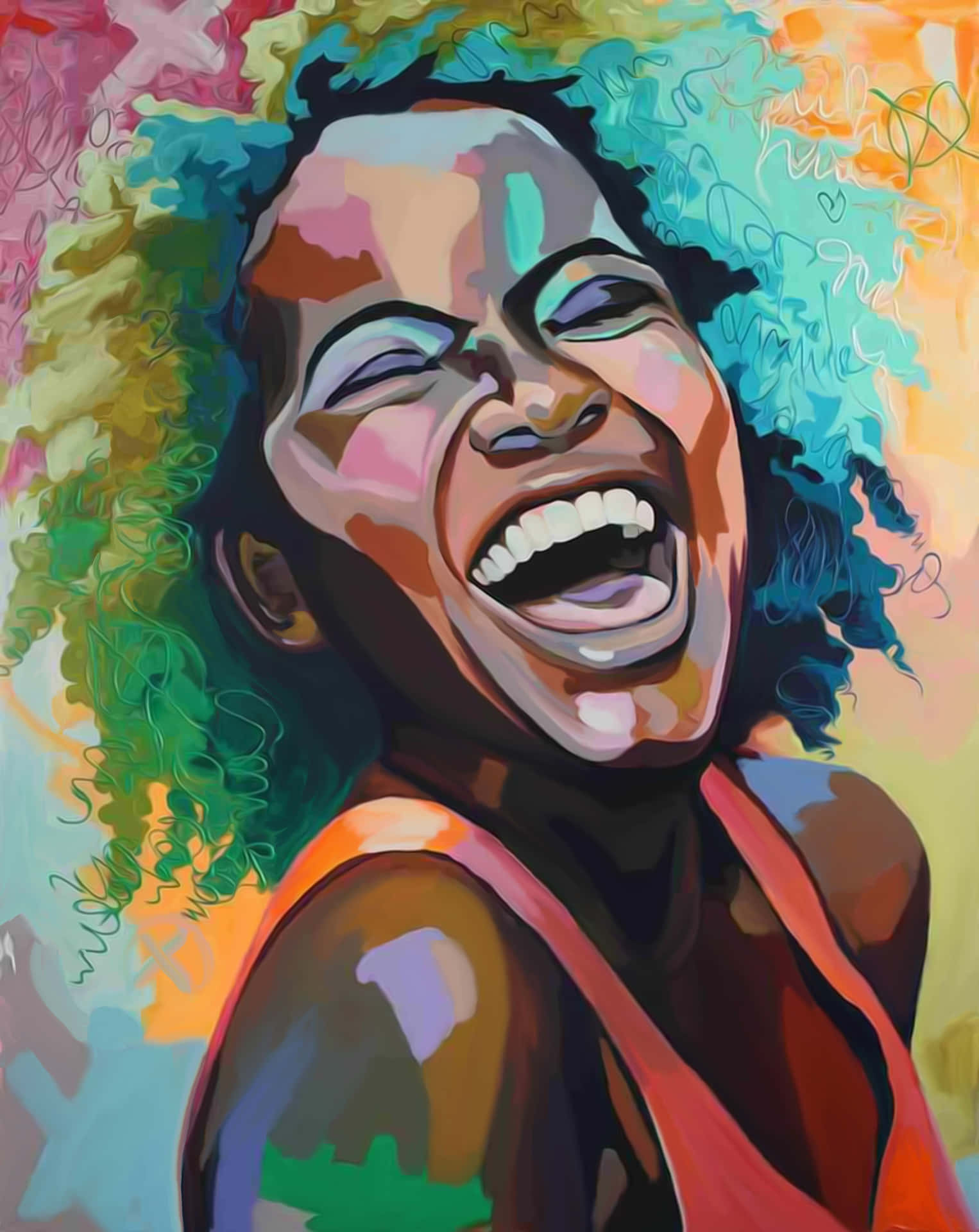 A Painting Of A Woman Laughing