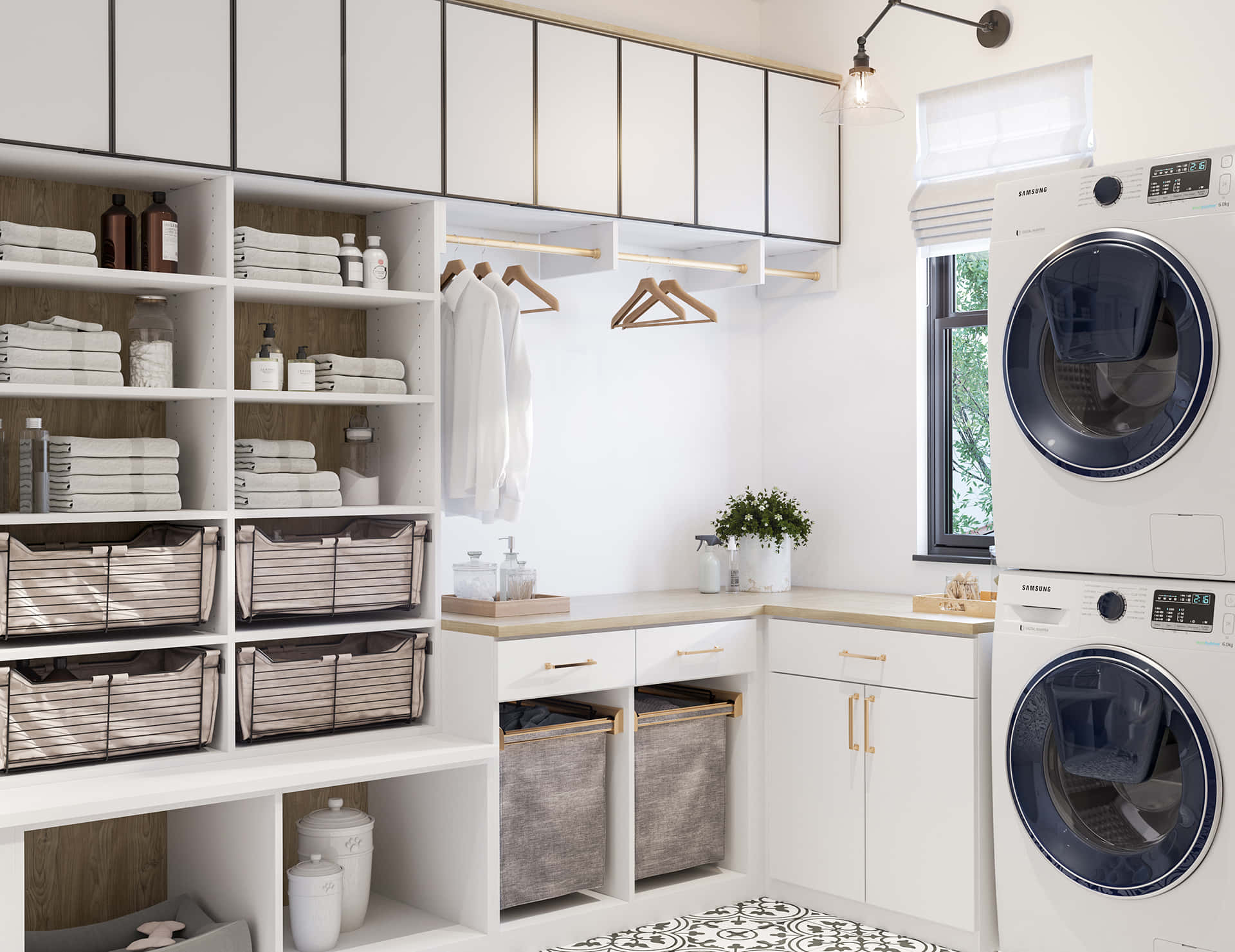 A Laundry Room With A Washer And Dryer