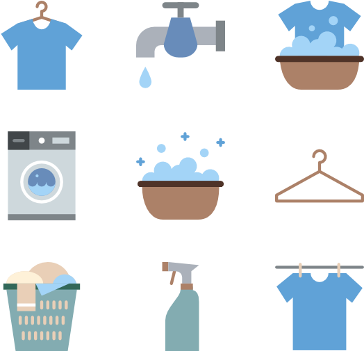 Laundry Process Icons Set PNG