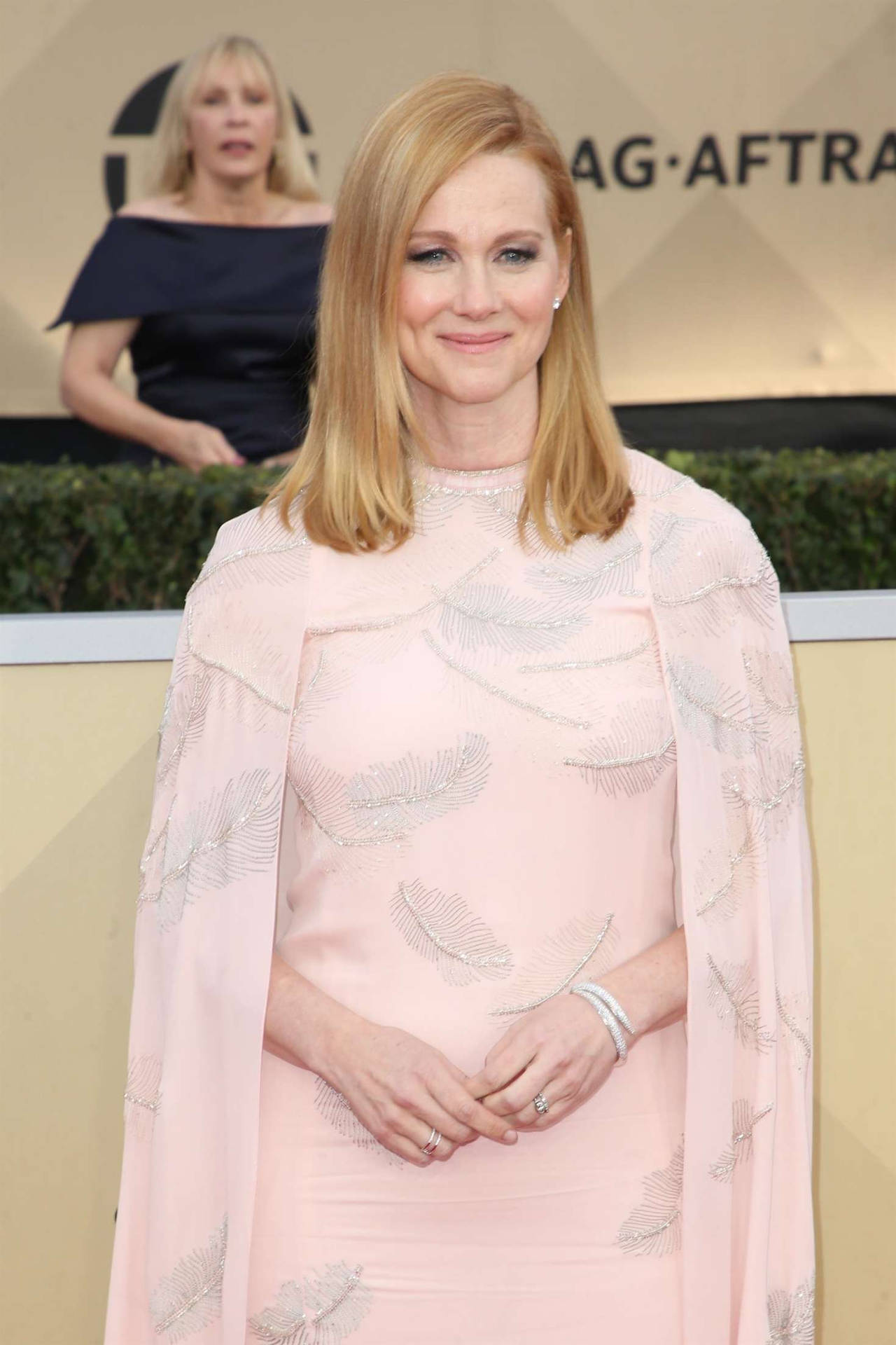 Laura Linney Pink Cape Couture Gown Wallpaper