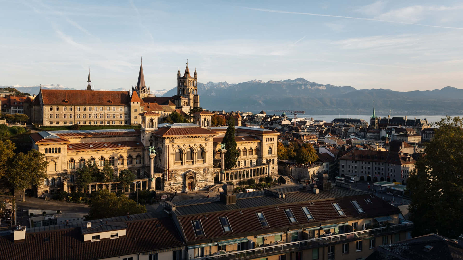 Lausannen Kaupunkimaisema Hämärässä Taustakuva