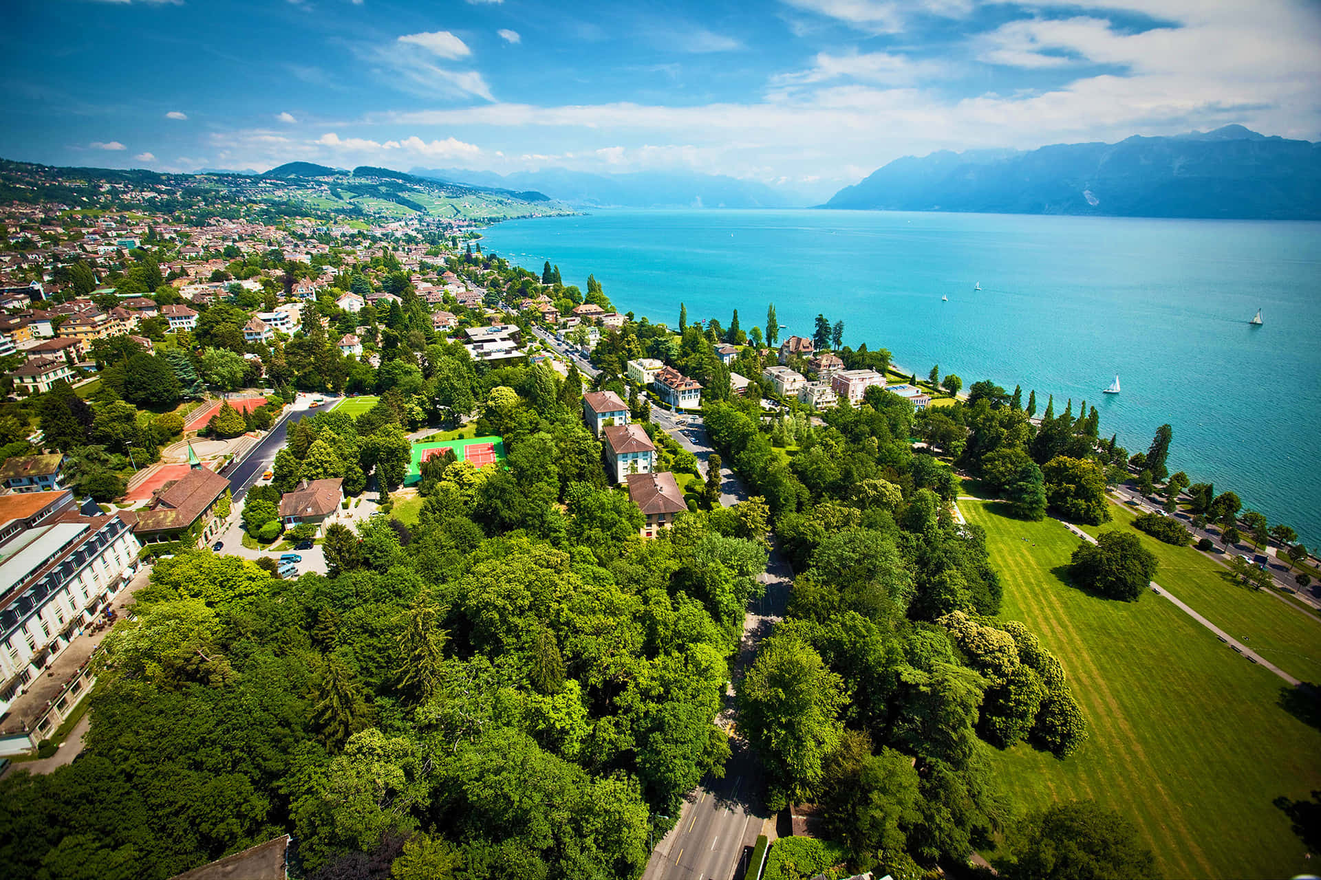 Lausanne Lakeside Aerial View Wallpaper