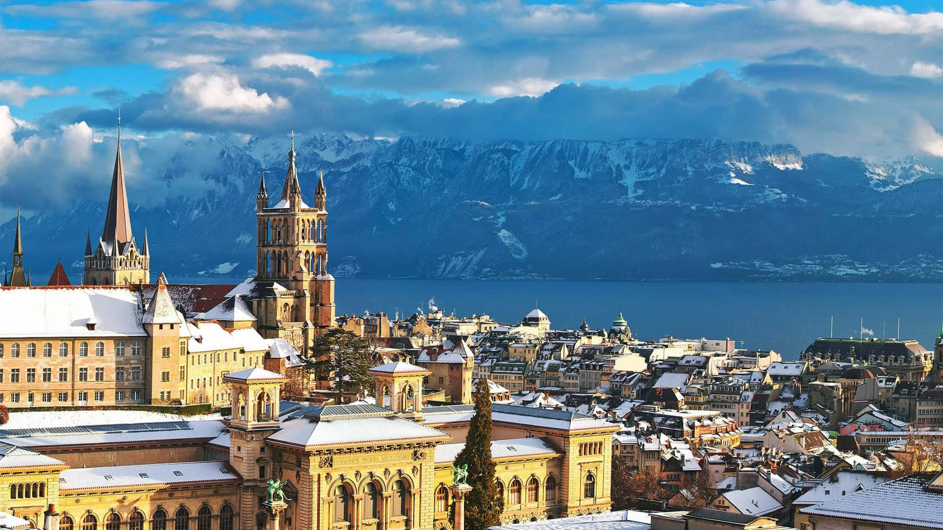 Lausanne Winter Panorama Wallpaper