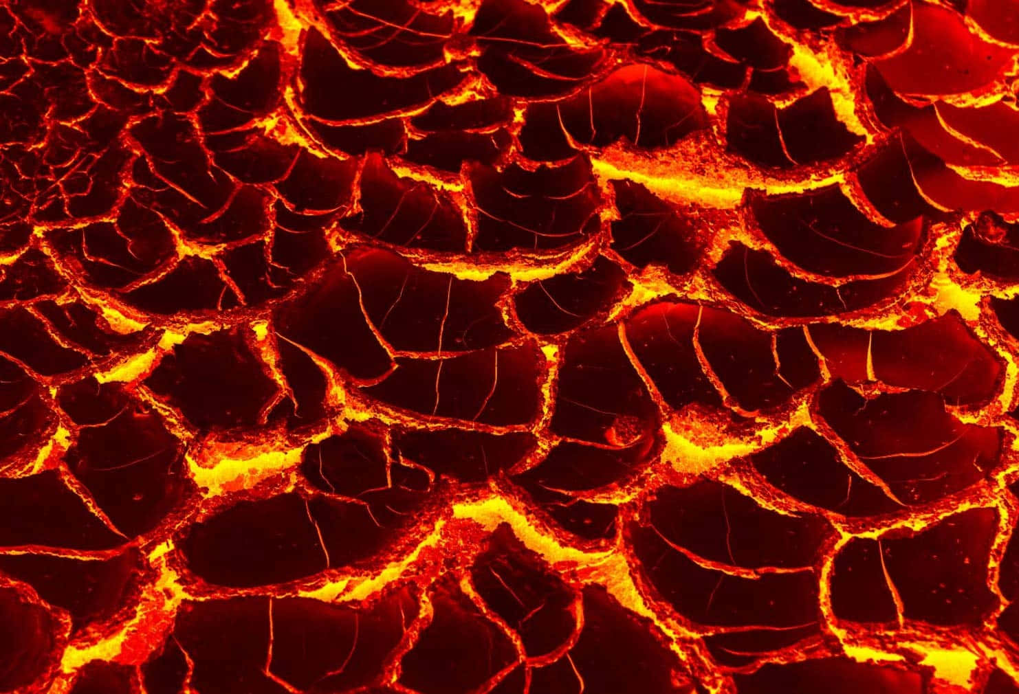 View of an intense flow of flowing hot lava
