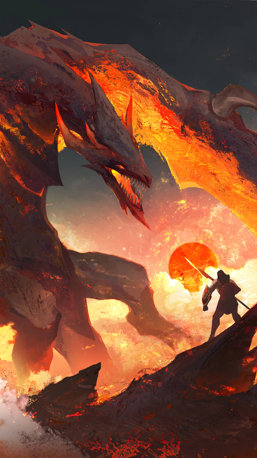 Lava Dragon Against Man