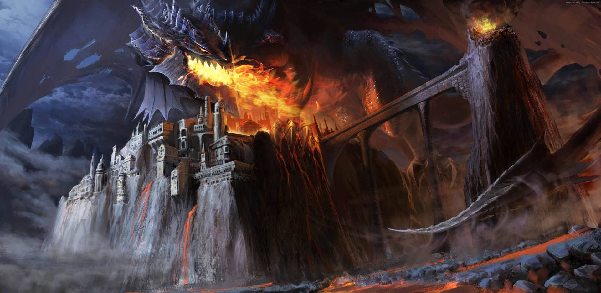 Lava Dragon Burning Castle