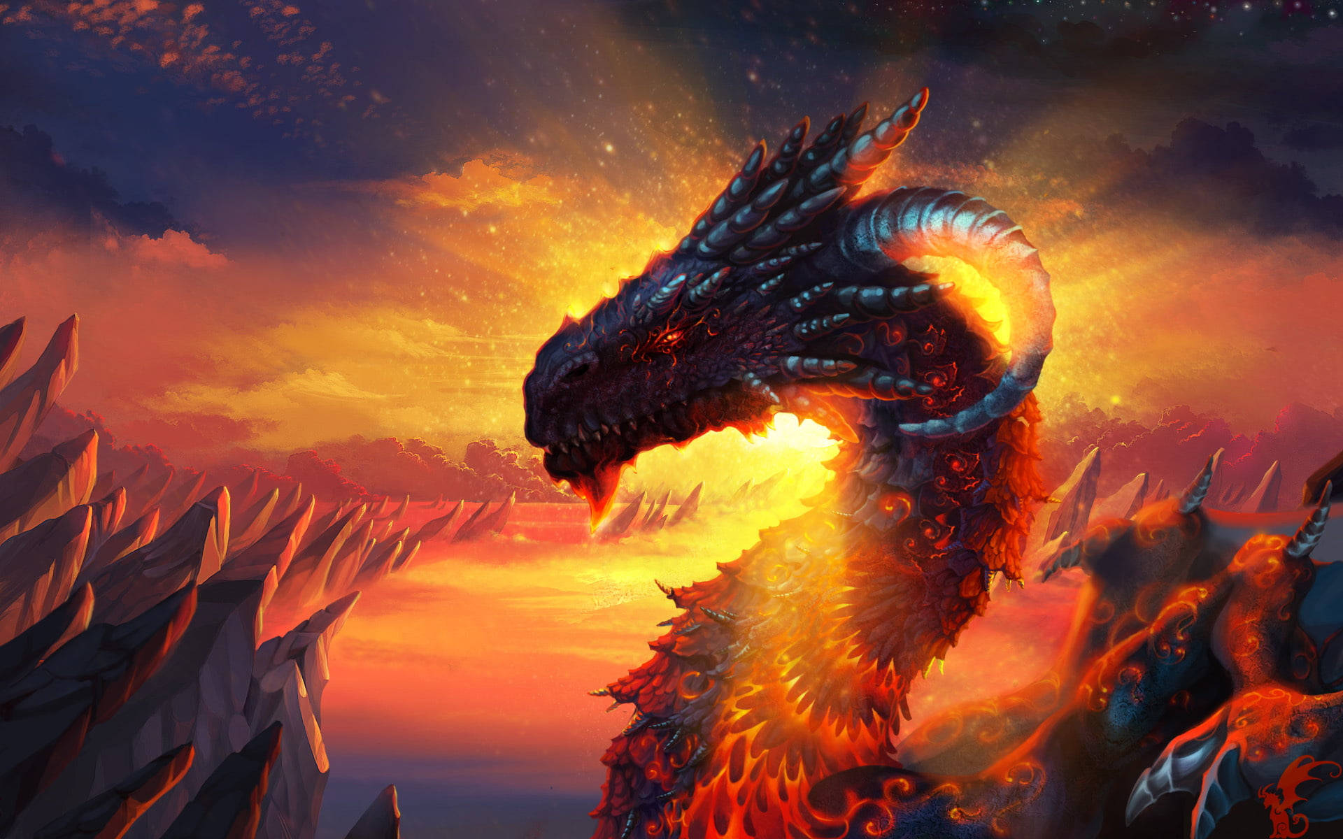Lava Dragon Glowing Sunset