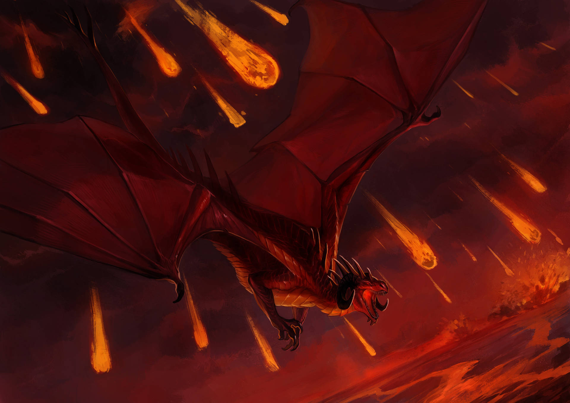 Lava Dragon With Meteors