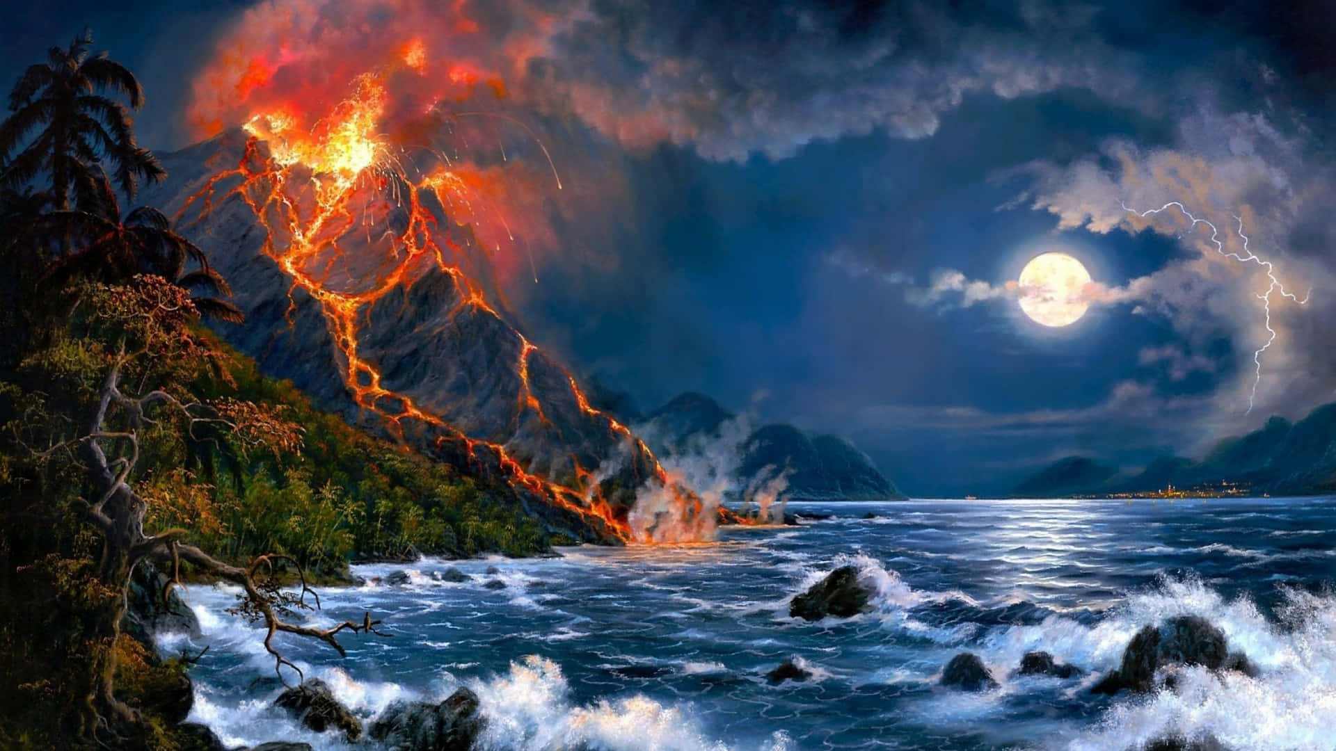 Lava Vulkan Digitalt Maleri: Wallpaper
