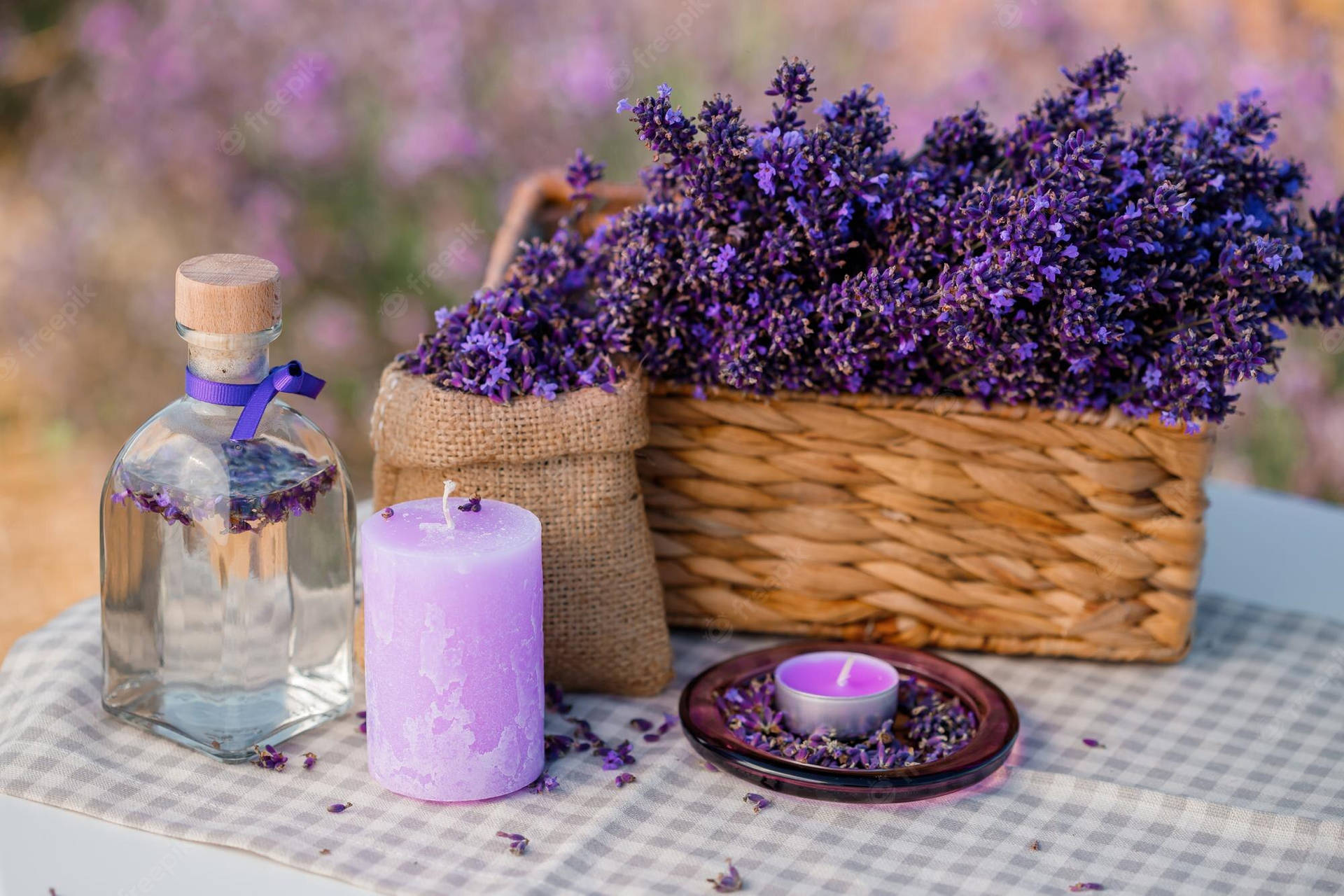 Lavender Aesthetic Flower Buds In A Basket Wallpaper