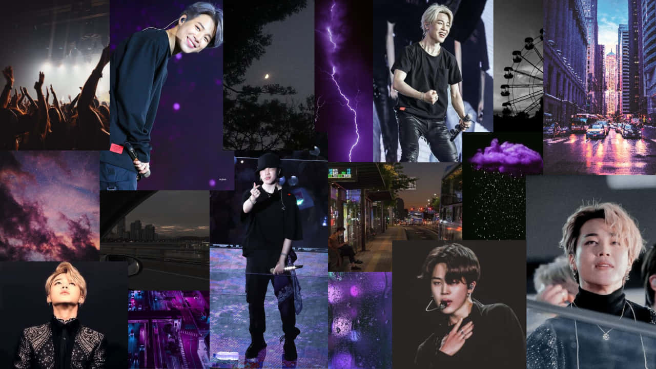 A Collage Of Photos Of People In Purple Wallpaper