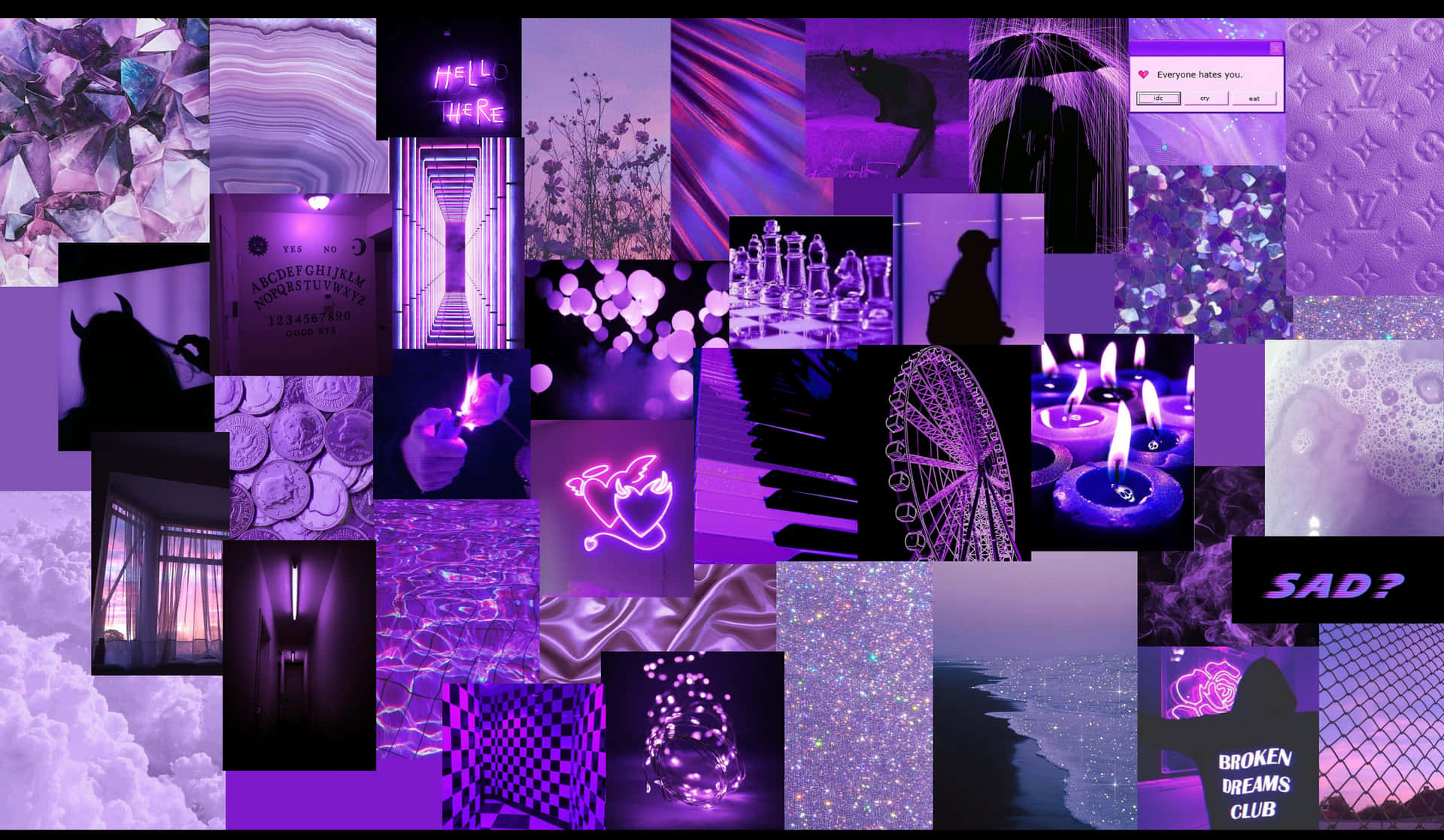 Purple Collage With Many Pictures And Objects Wallpaper