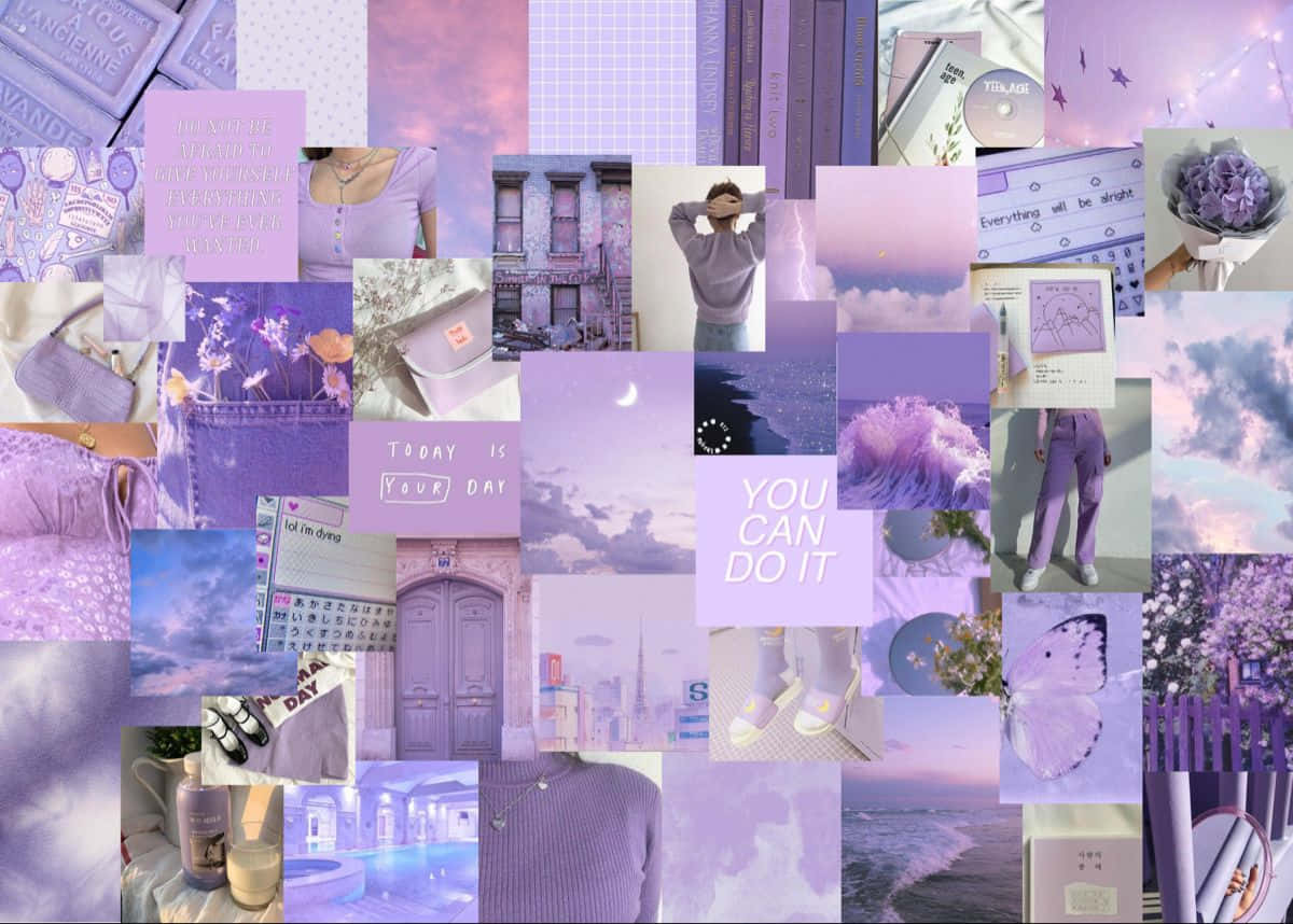 En collage af lilla billeder og fotos Wallpaper