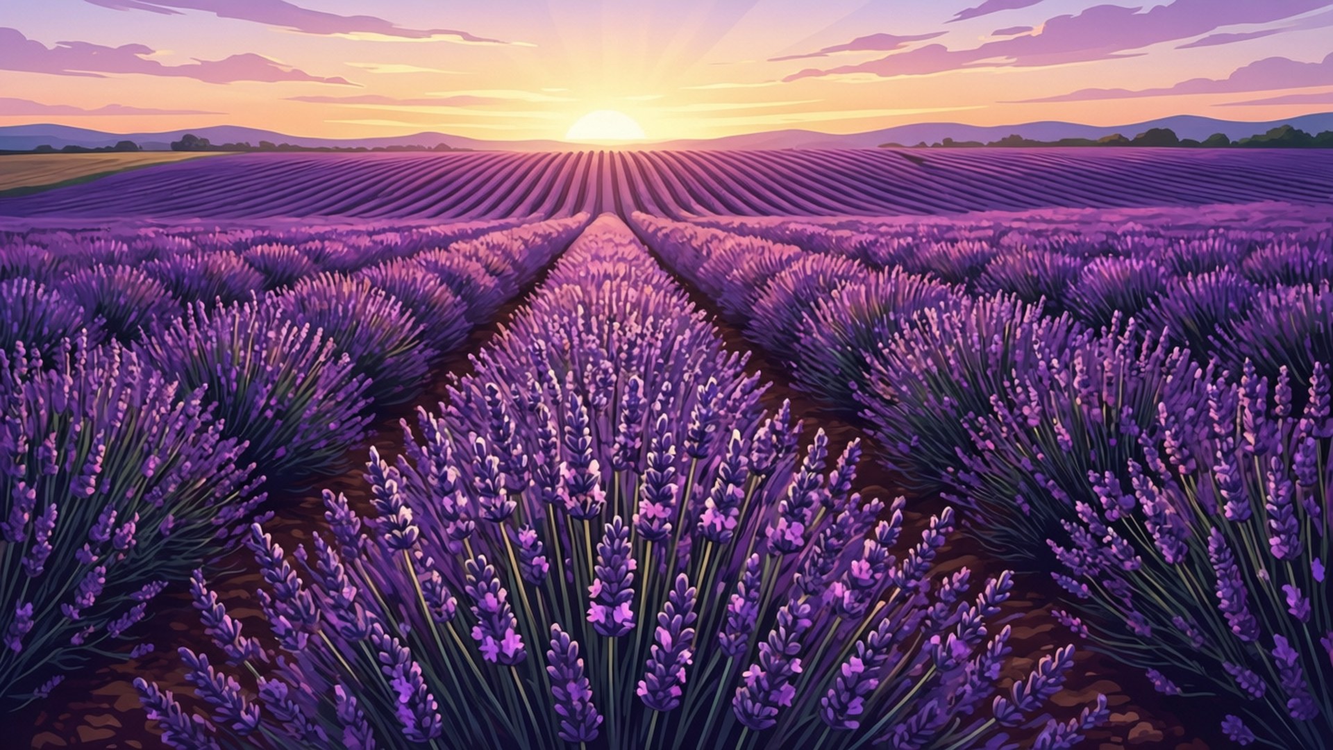 Lavendelveld zonsondergang Achtergronden