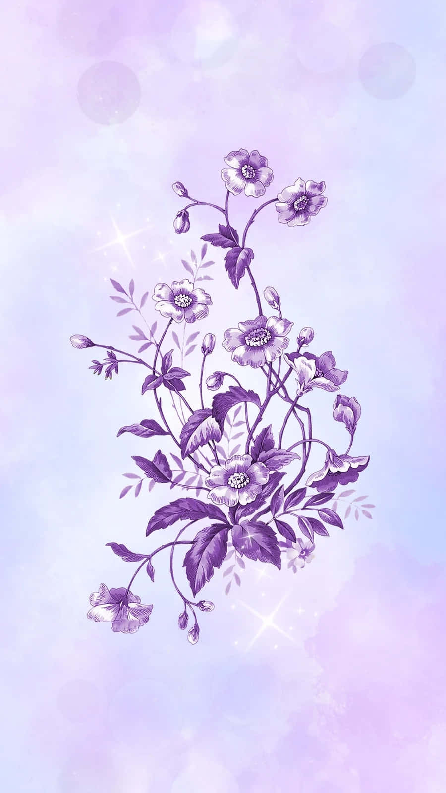 Lavender Floral Illustration Aesthetic Wallpaper