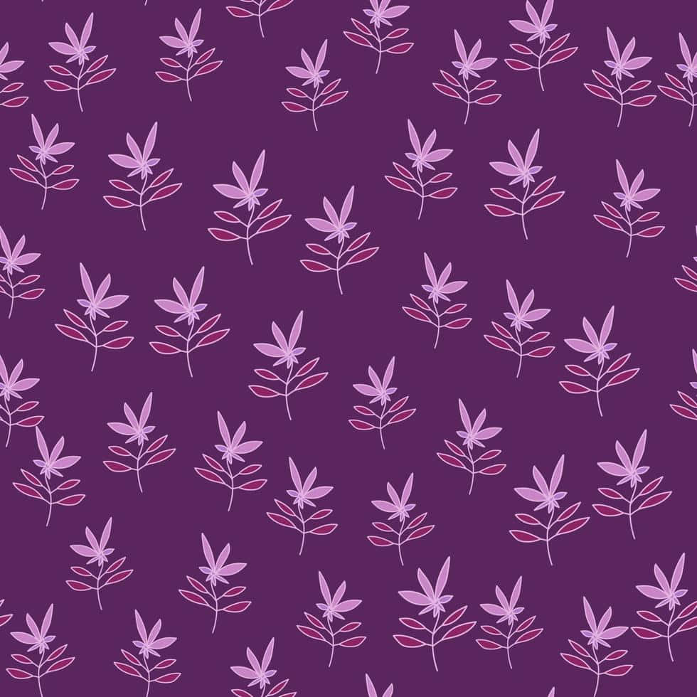 Pola Daun Lavender Di Latar Belakang Ungu Wallpaper