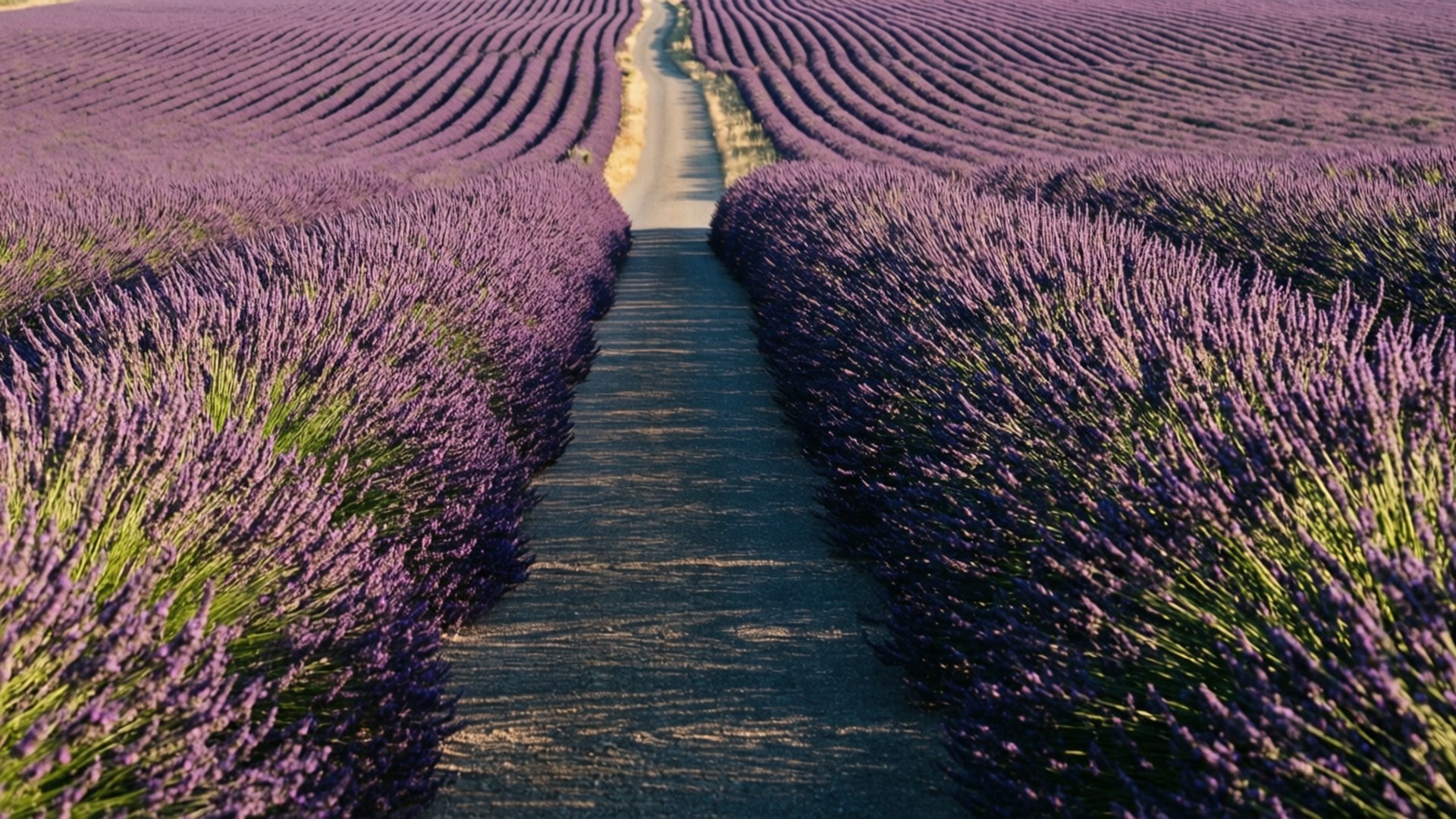 Chemin de Lavande Fonds d'écran — Une route à travers un champ de lavande violette en Provence.