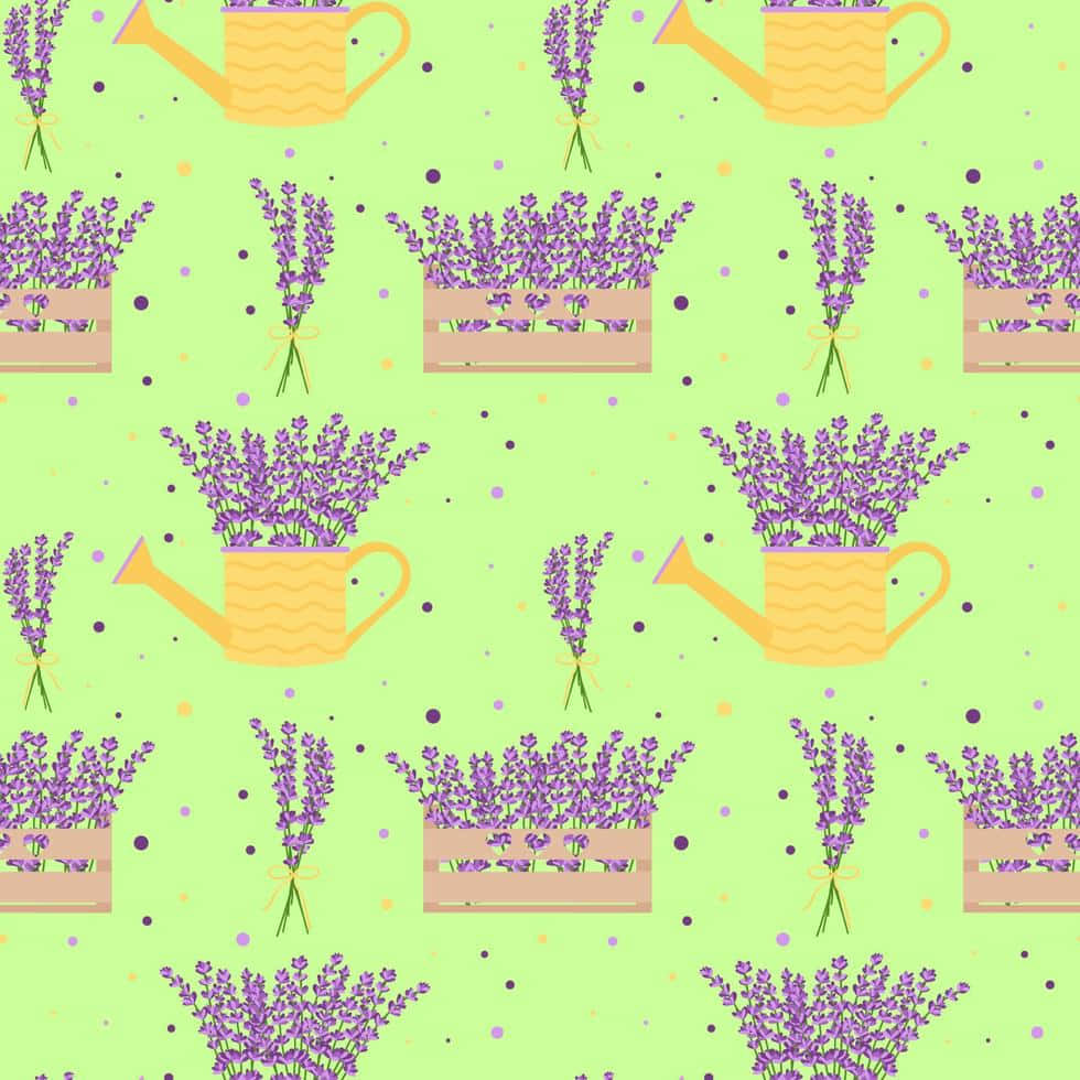 Lavender Pattern Watering Canand Bouquets Wallpaper