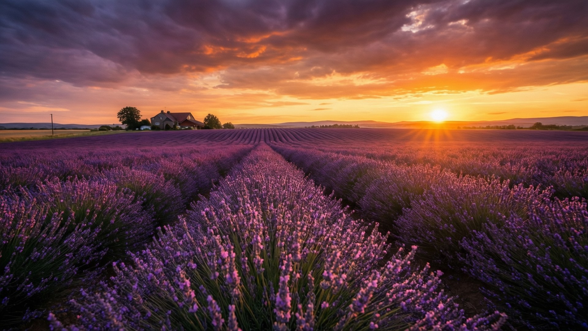 Lavendel Sonnenuntergangsfelder Wallpaper