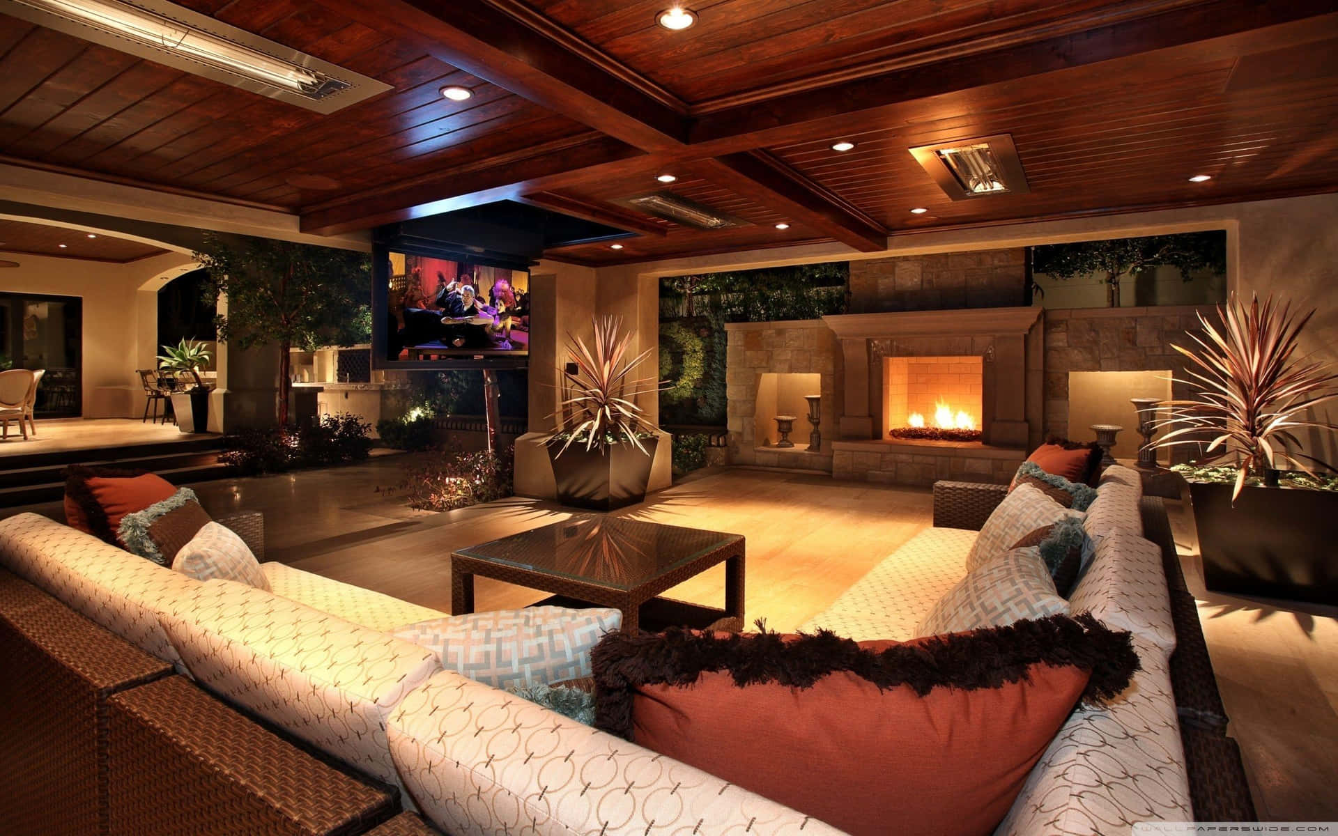 Lavish Wooden Living Room Wallpaper