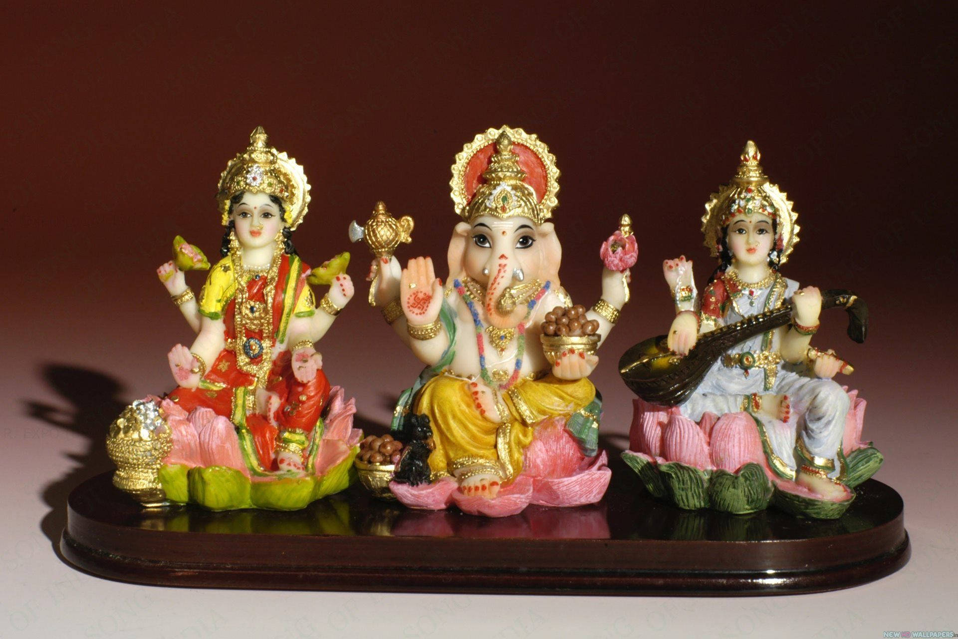 Laxmi Ganesh Saraswat Cute Figurines Wallpaper