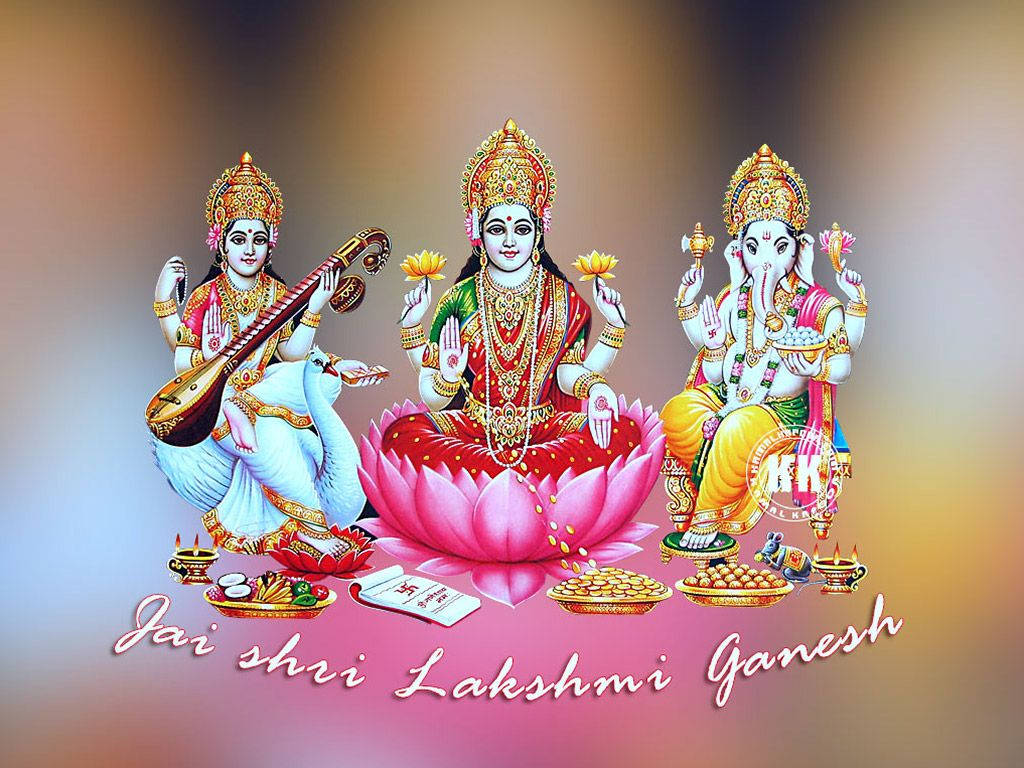 Laxmi Ganesh Saraswat Gradient Pink Wallpaper