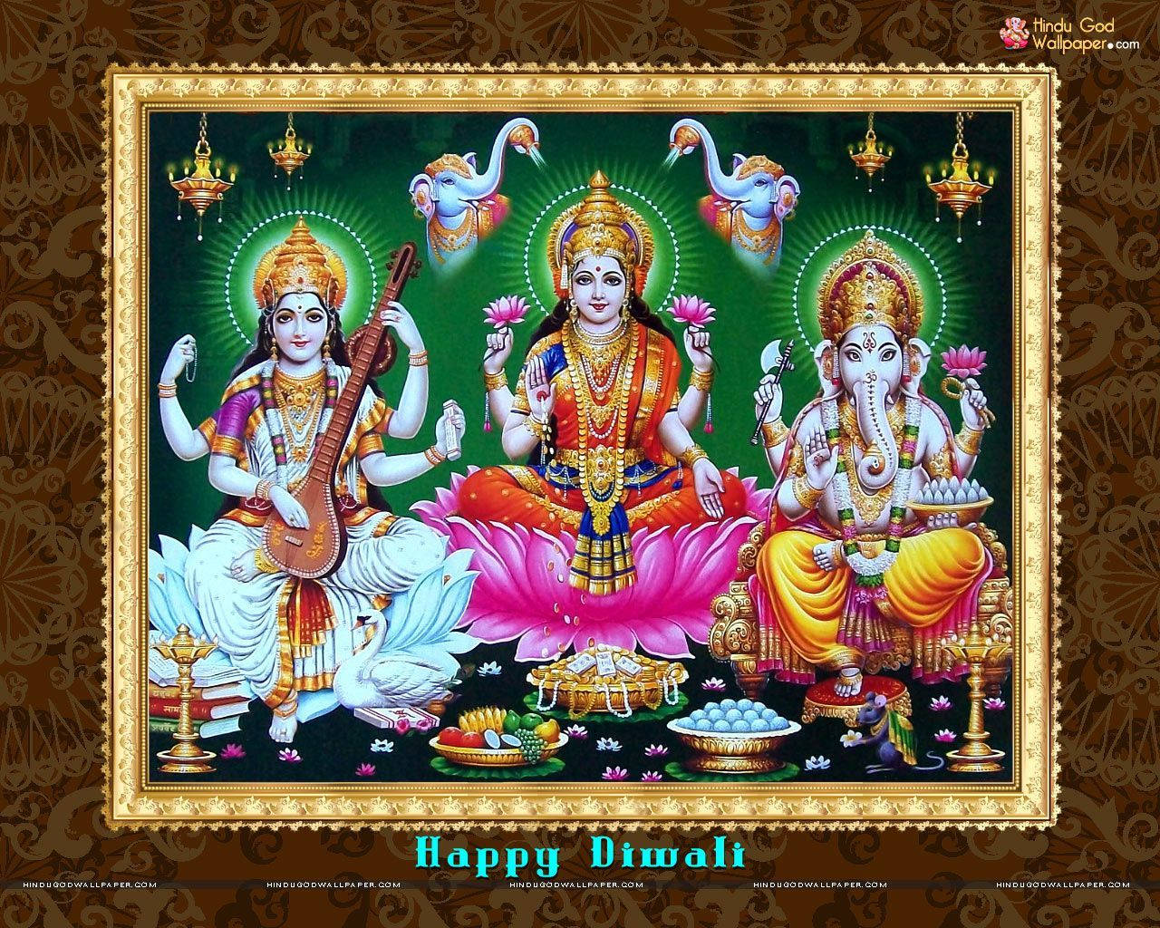 Laxmi Ganesh Saraswat Happy Diwali Wallpaper