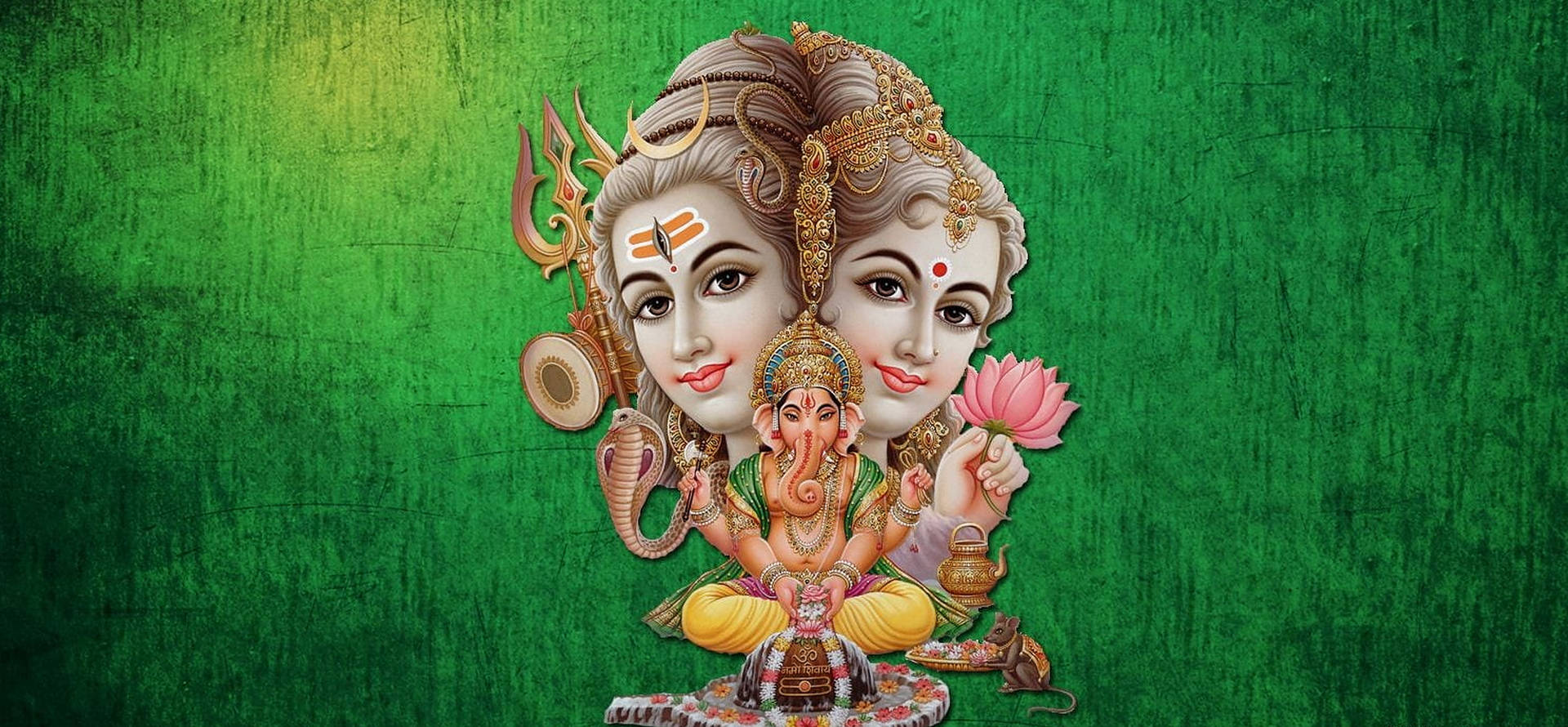 Download Laxmi Ganesh Saraswati Dark Green Wallpaper 