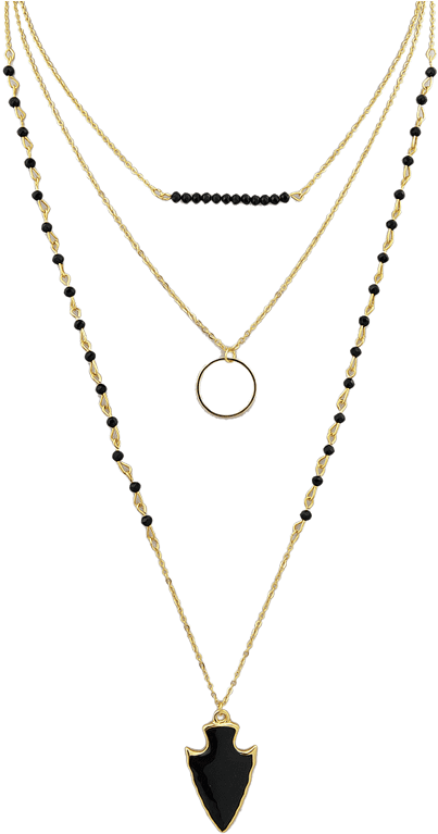 Layered Gold Chain Necklaceswith Pendants PNG