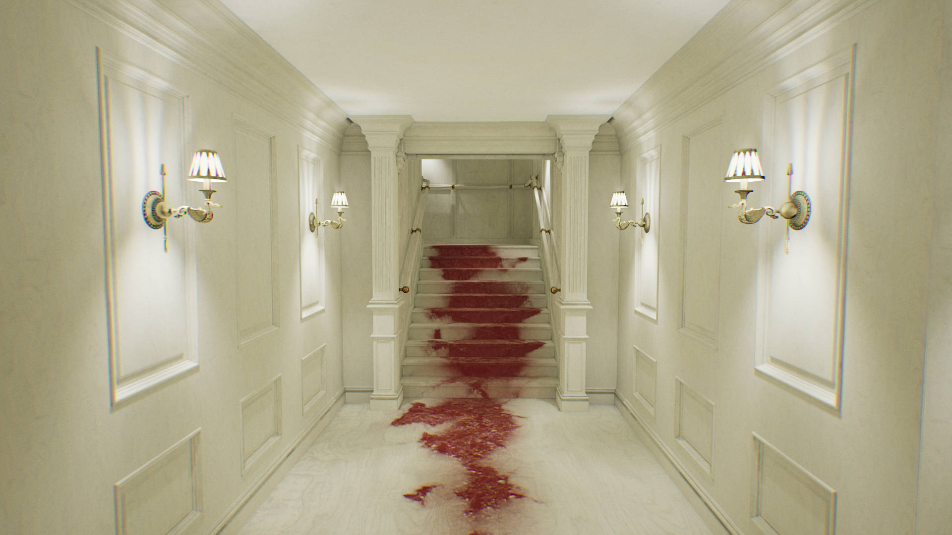 Layers Of Fear Blood Stained Hallway Wallpaper