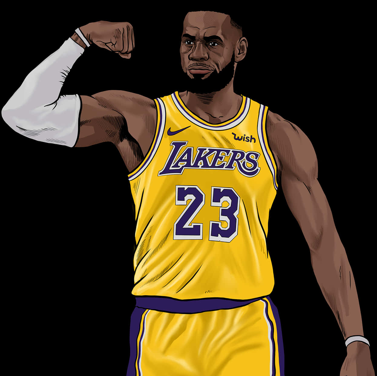 Le Bron James Lakers Flexing Illustration PNG