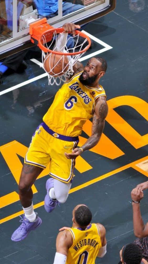 Le Bron_ James_ Slam_ Dunk_ Action Wallpaper