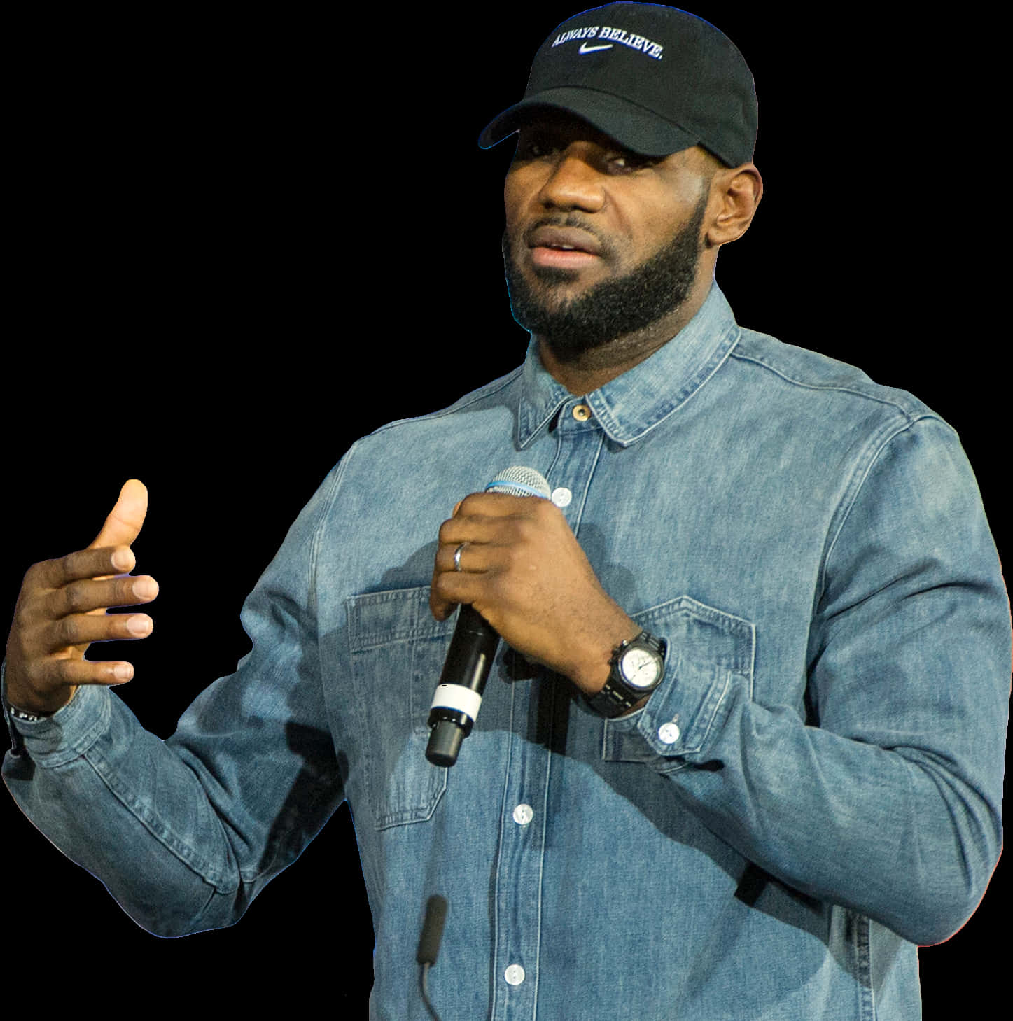 Le Bron James Speaking Event Denim Outfit PNG