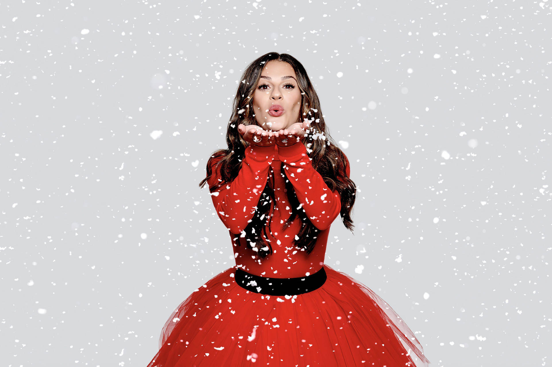 Lea Michele Christmas Red Dress Wallpaper