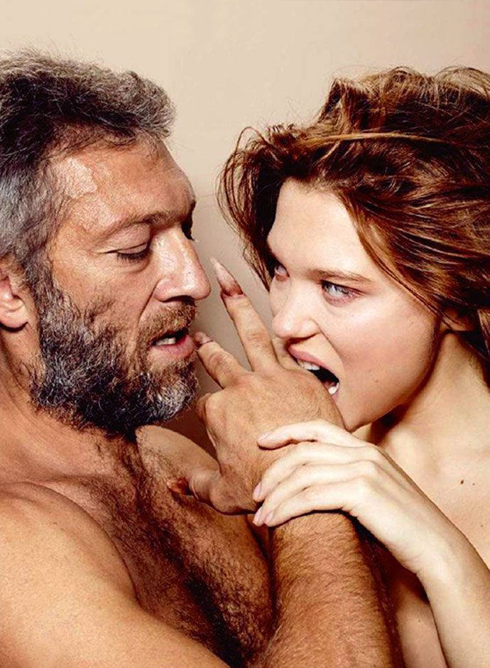 A fascinating and intense moment between renowned French actors Vincent Cassel and Léa Seydoux. Wallpaper